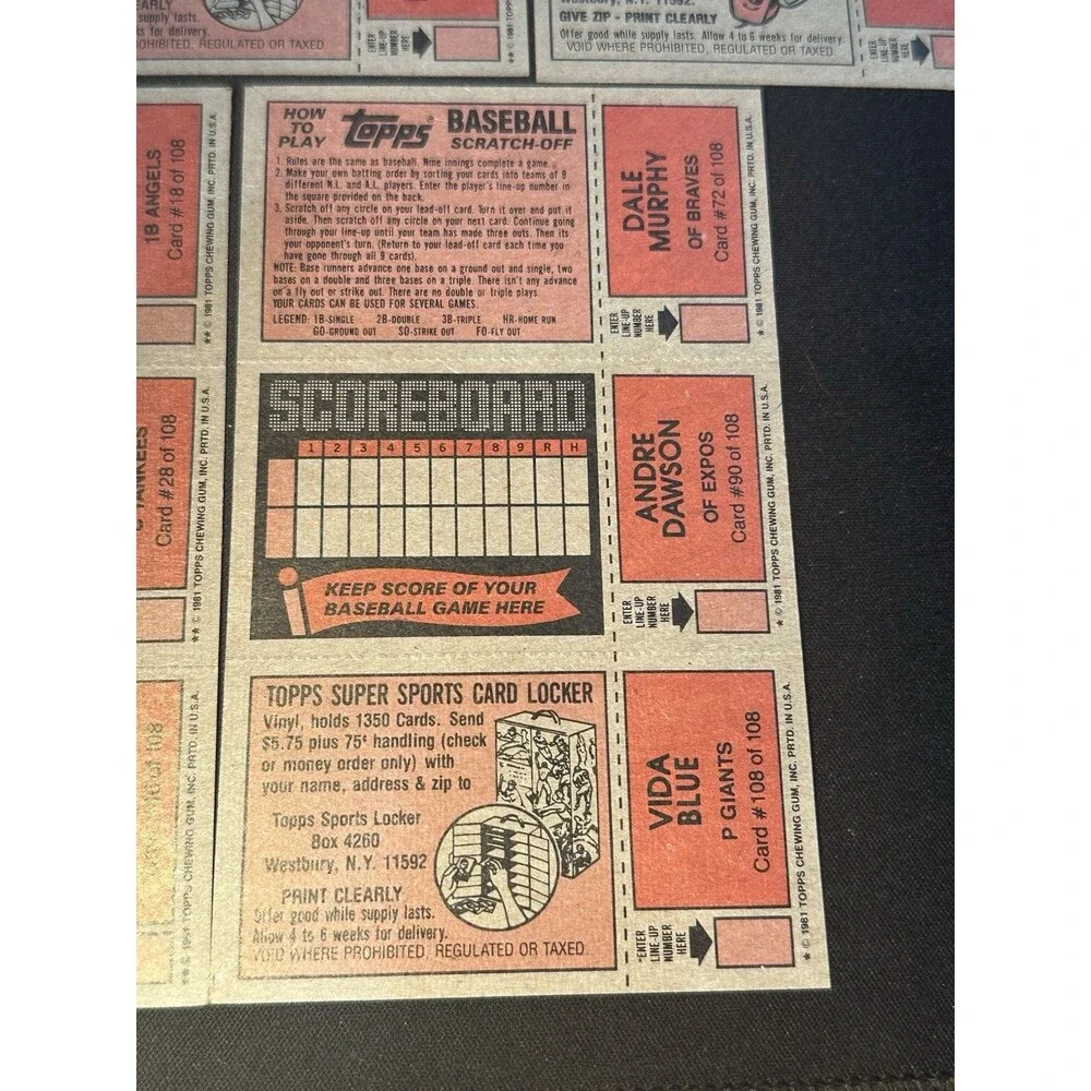 Lot of (5) 1981 Topps Scratch Off Unscratched Rod Carew Garvey Rickey Henderson